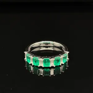 Emerald & Diamond 1.40ctw Wedding Band in 18k White Gold - #410 - RGEME065577