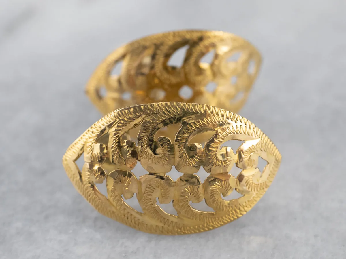 Engraved 18K Gold Leaf Shape Stud Earrings