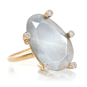 Erich Zimmermann Glowing Reflective Moonstone White Diamond Gold Snowflake Ring