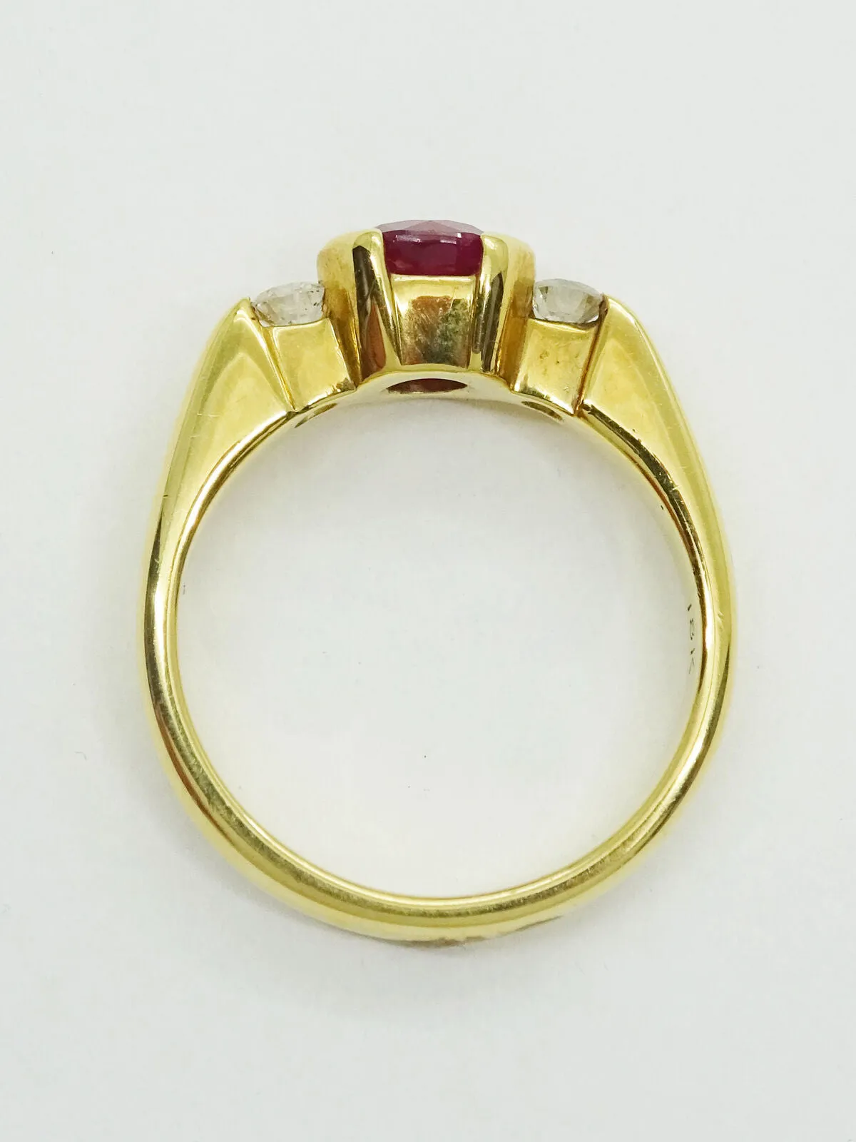 Estate 1.10ct Natural Ruby & Diamond MC Signed Ring 18k Gold Size 6