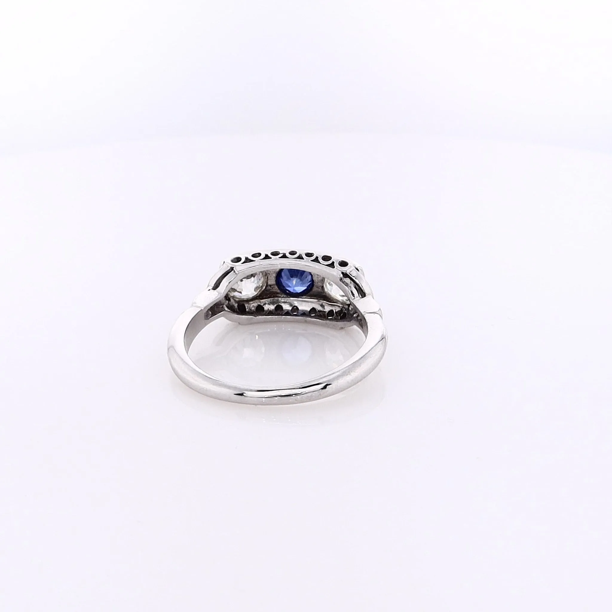 Estate 14 Karat White Gold Filagree Sapphire and Diamond Ring