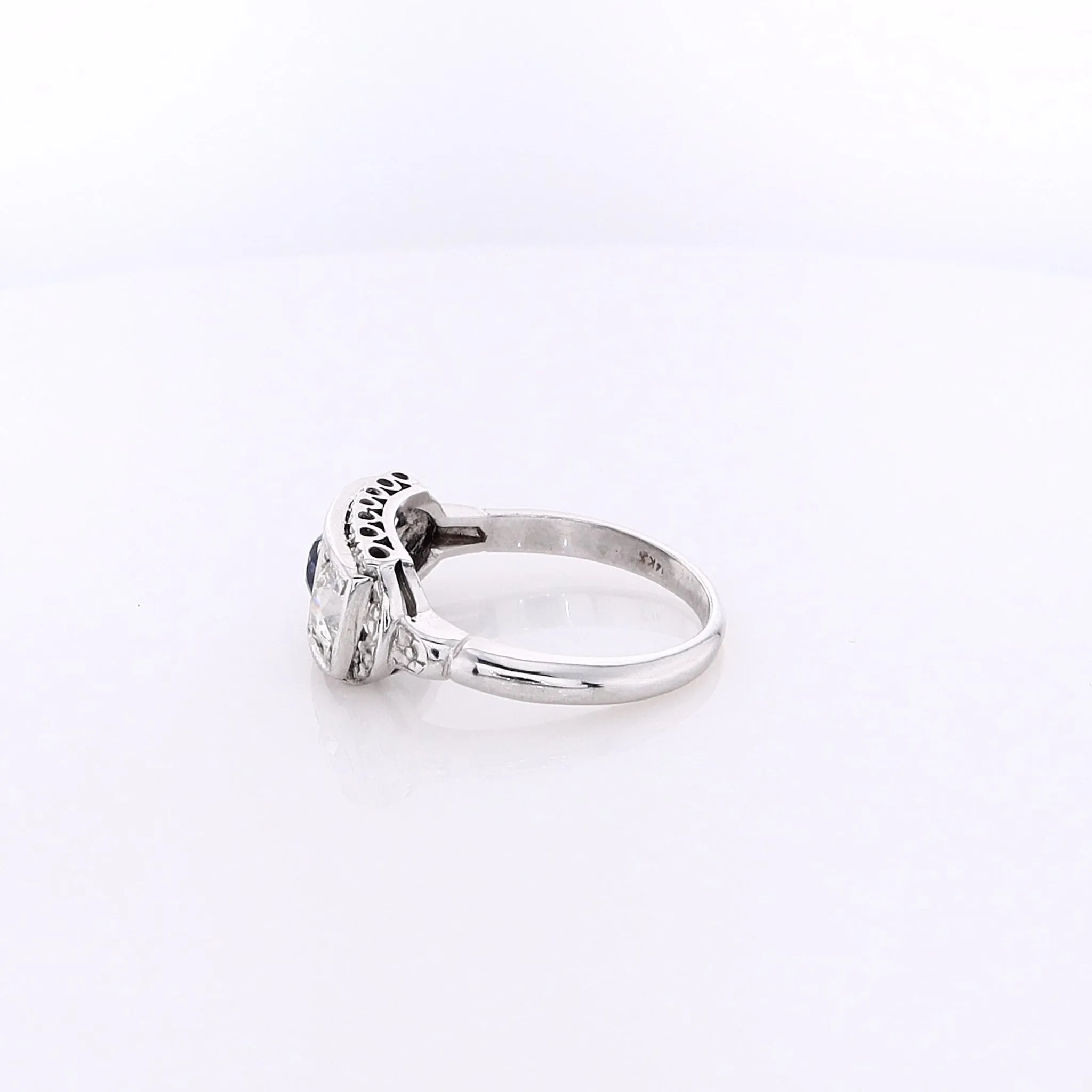 Estate 14 Karat White Gold Filagree Sapphire and Diamond Ring