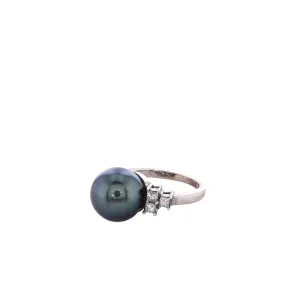 Estate 14k White Gold Diamond and 10.7mm Black Tahitian Pearl Ring