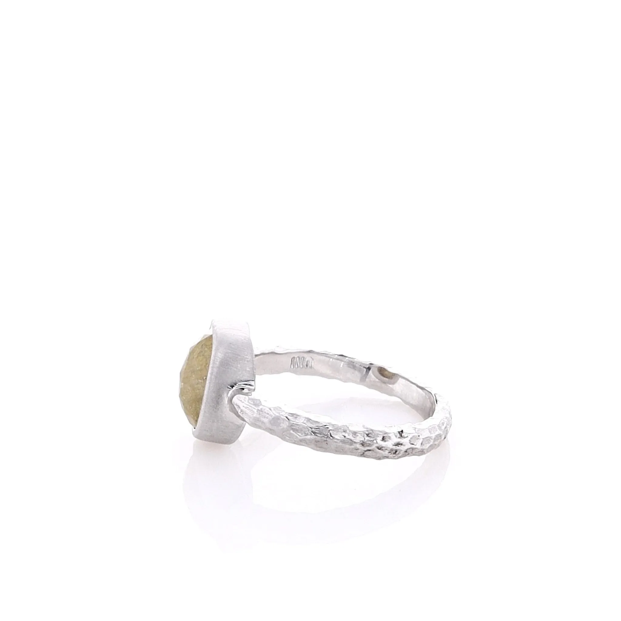 Estate 14k White Gold Rose Cut Oval Gold with Salt & Pepper Brushed Hammered Shank Ring
