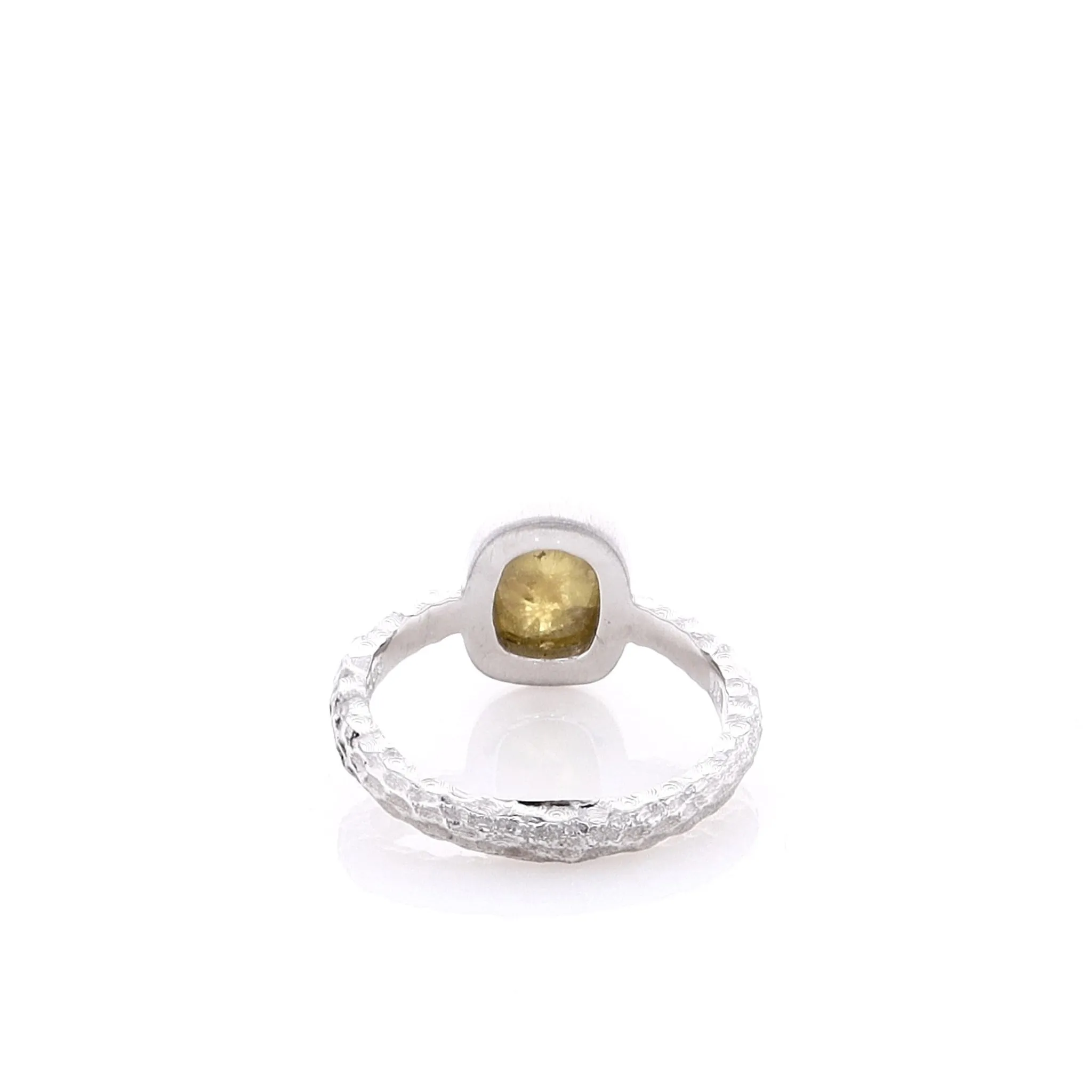 Estate 14k White Gold Rose Cut Oval Gold with Salt & Pepper Brushed Hammered Shank Ring