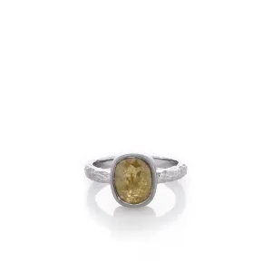 Estate 14k White Gold Rose Cut Oval Gold with Salt & Pepper Brushed Hammered Shank Ring