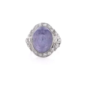 Estate Platinum Star Sapphire and Diamond Halo Ring