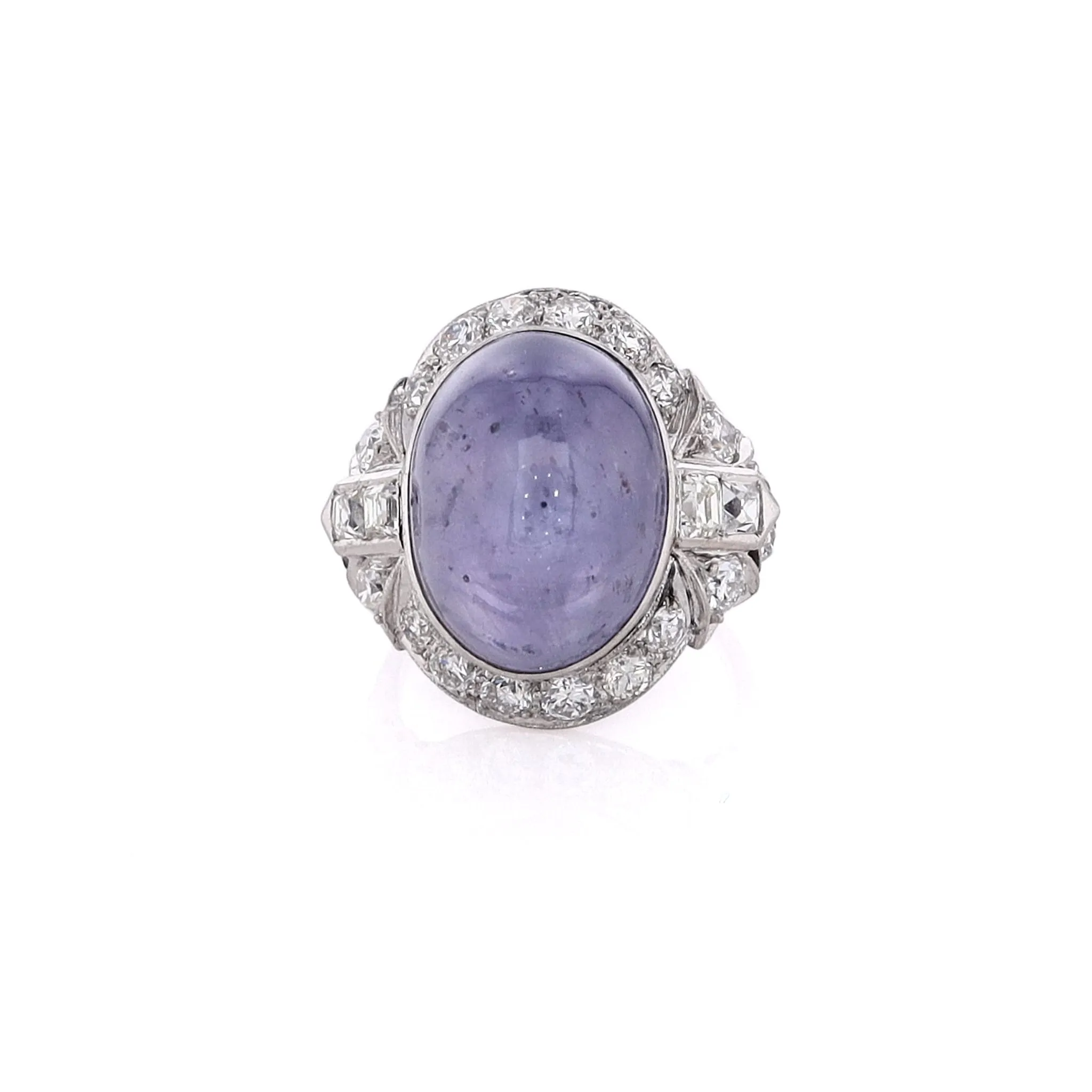 Estate Platinum Star Sapphire and Diamond Halo Ring