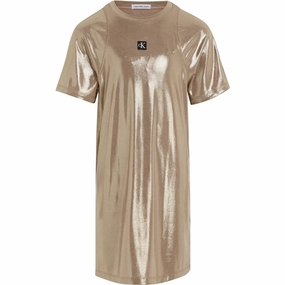 Esteemed Calvin Klein Metallic Coated Dress Frosted Almond Sophisticated