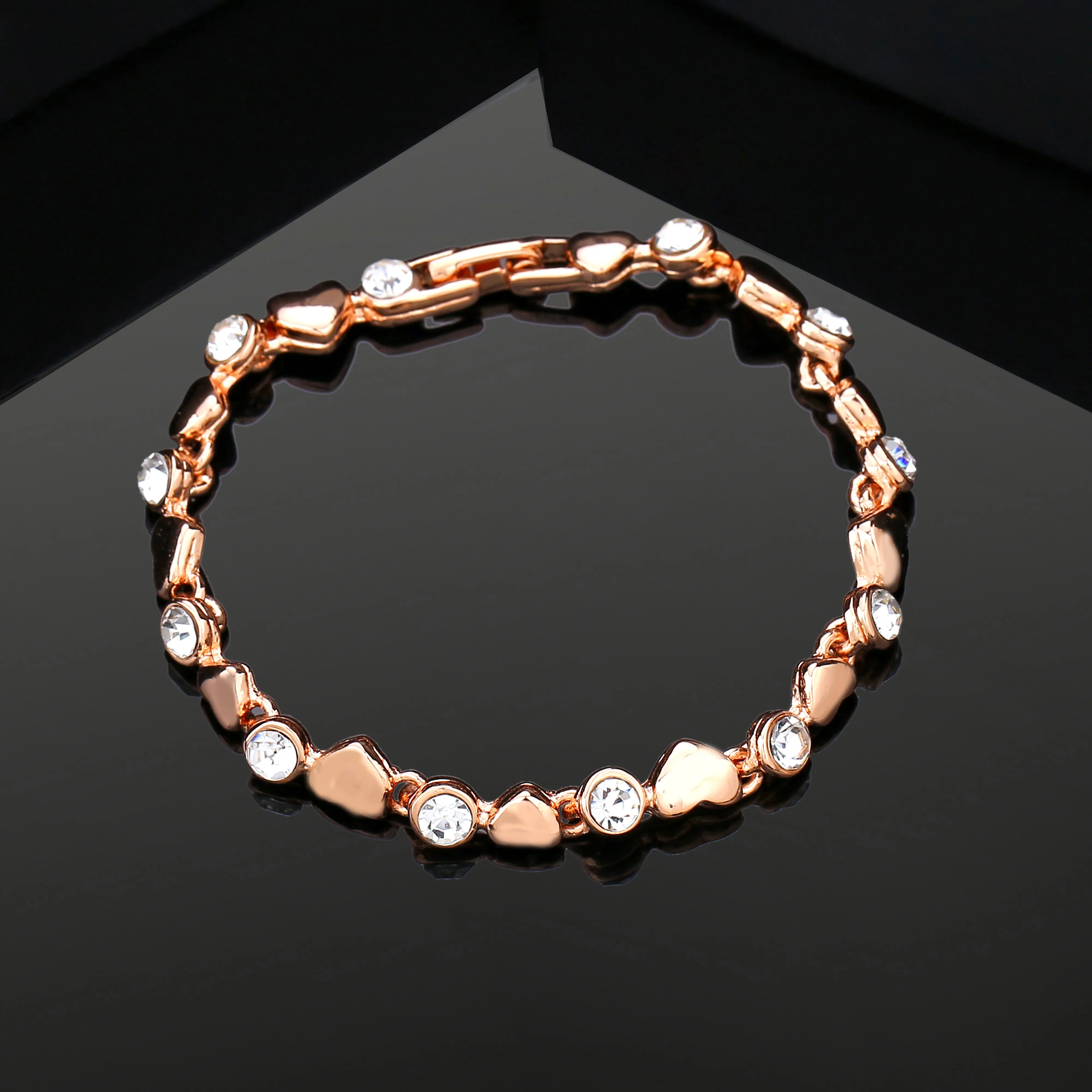 Estele Rose Gold Plated Heart Shaped Bracelet with Crystals for Women