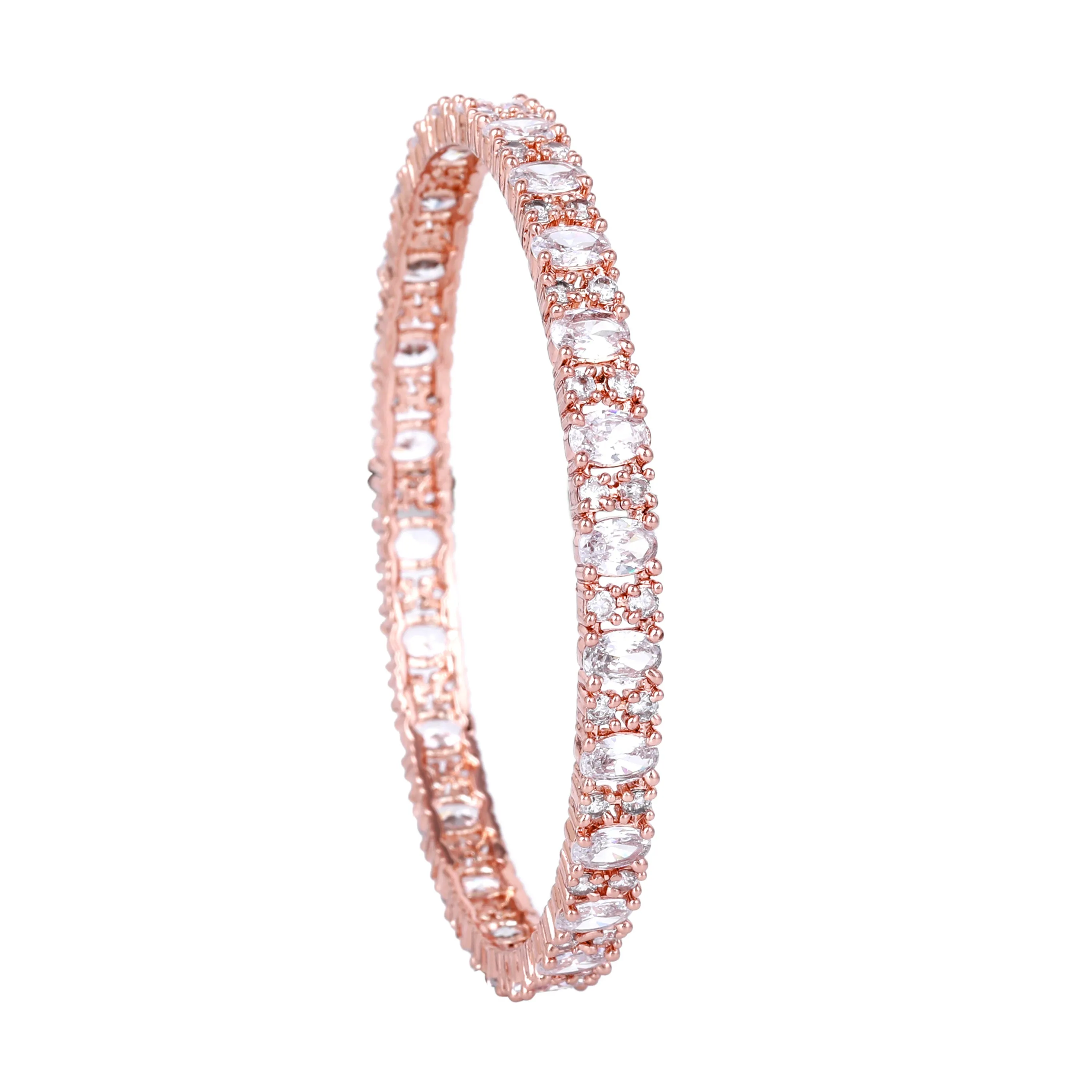 Estele Rosegold Plated Stunning White American Diamond Bangles Set | Sizes 2:4, 2:6 & 2:8 | A Blend of Style and Sophistication for Women