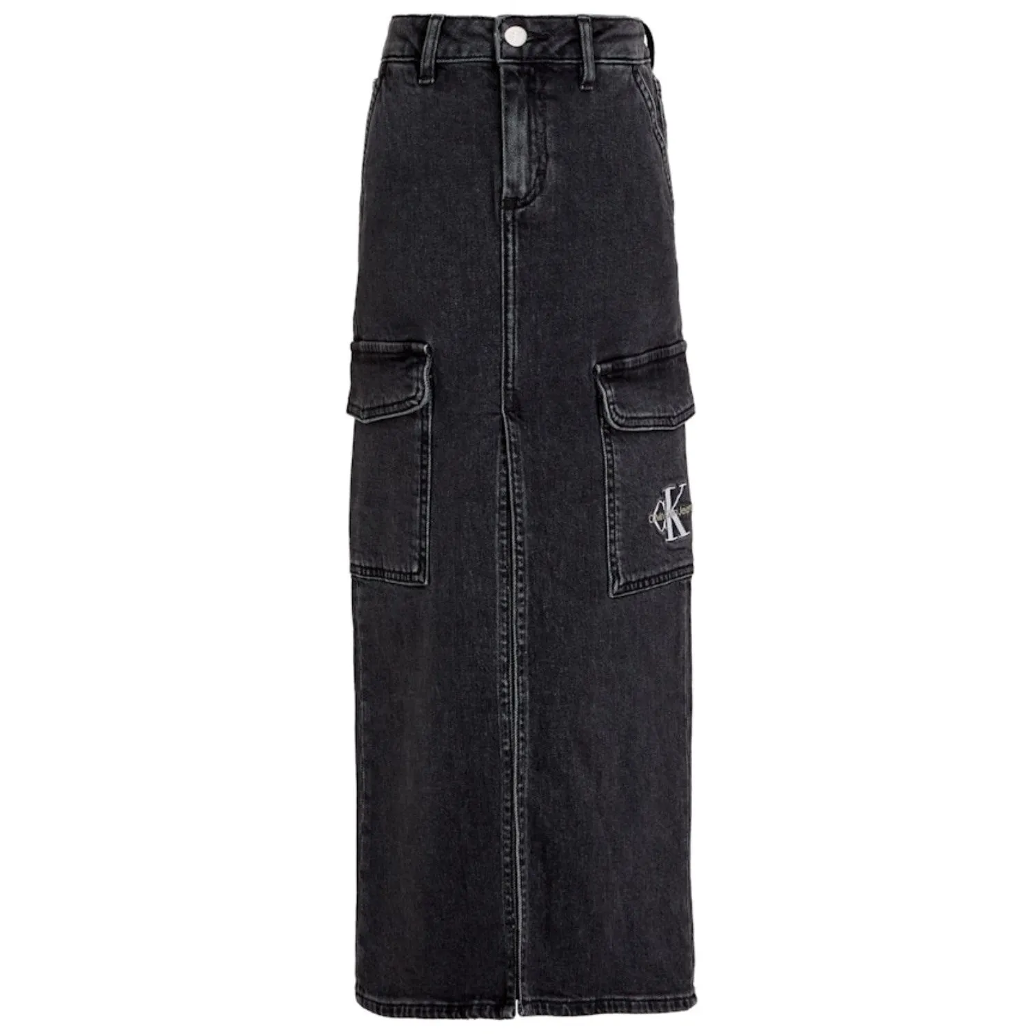 Exclusive Calvin Klein Charcoal Grey Rgd Maxi Denim Skirt Admired