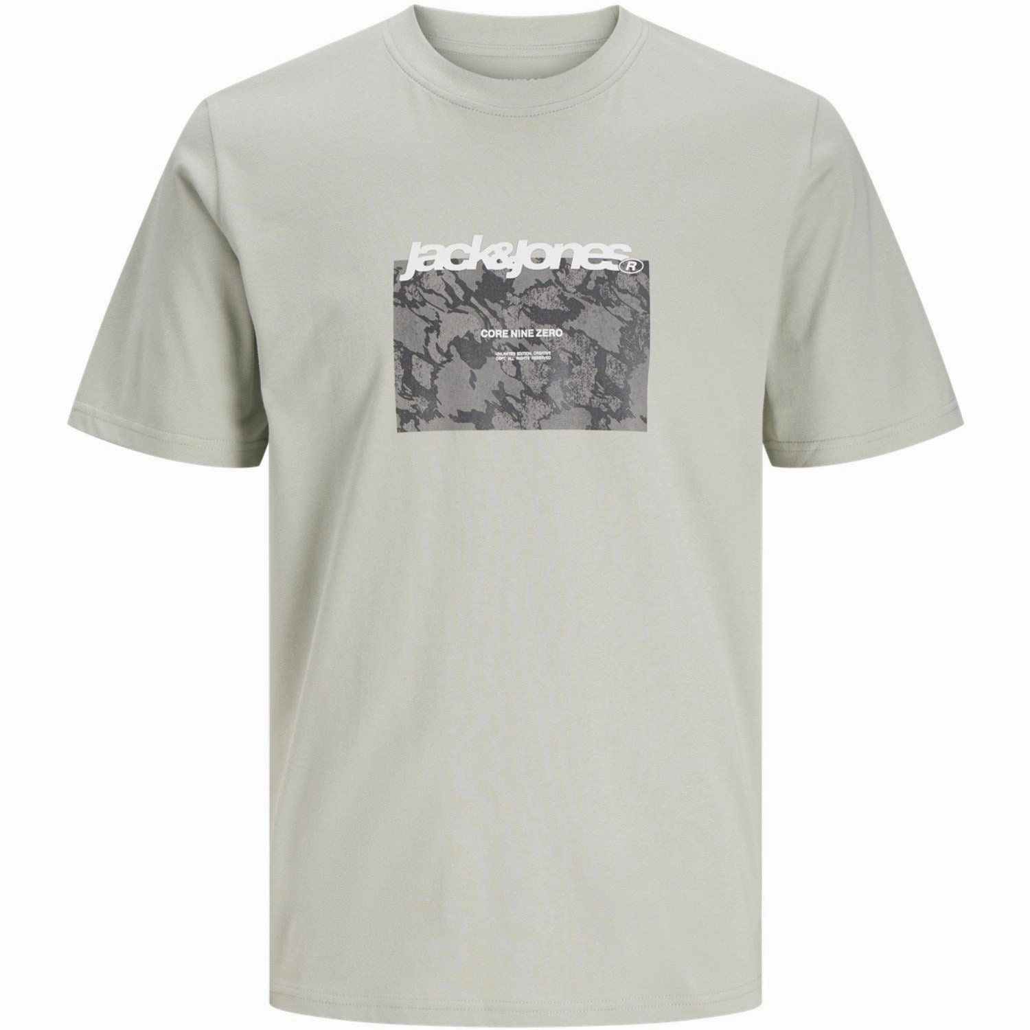 Perfection Jack & Jones Junior Aqua Gray Tarmac Camo Front T-Shirt Crew Neck Sublime