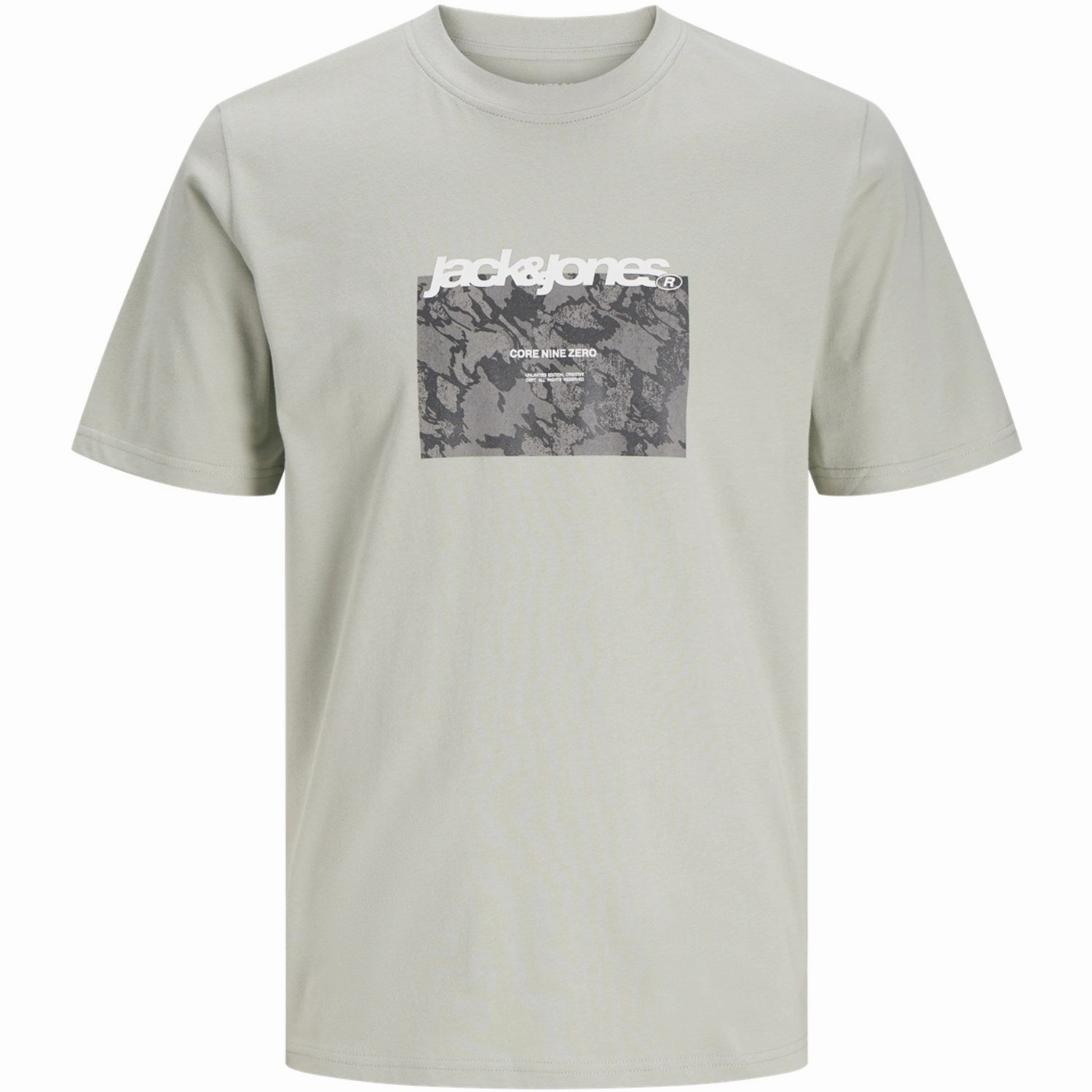 Exquisite Jack & Jones Junior Aqua Gray Tarmac Camo Front T-Shirt Crew Neck Sleek