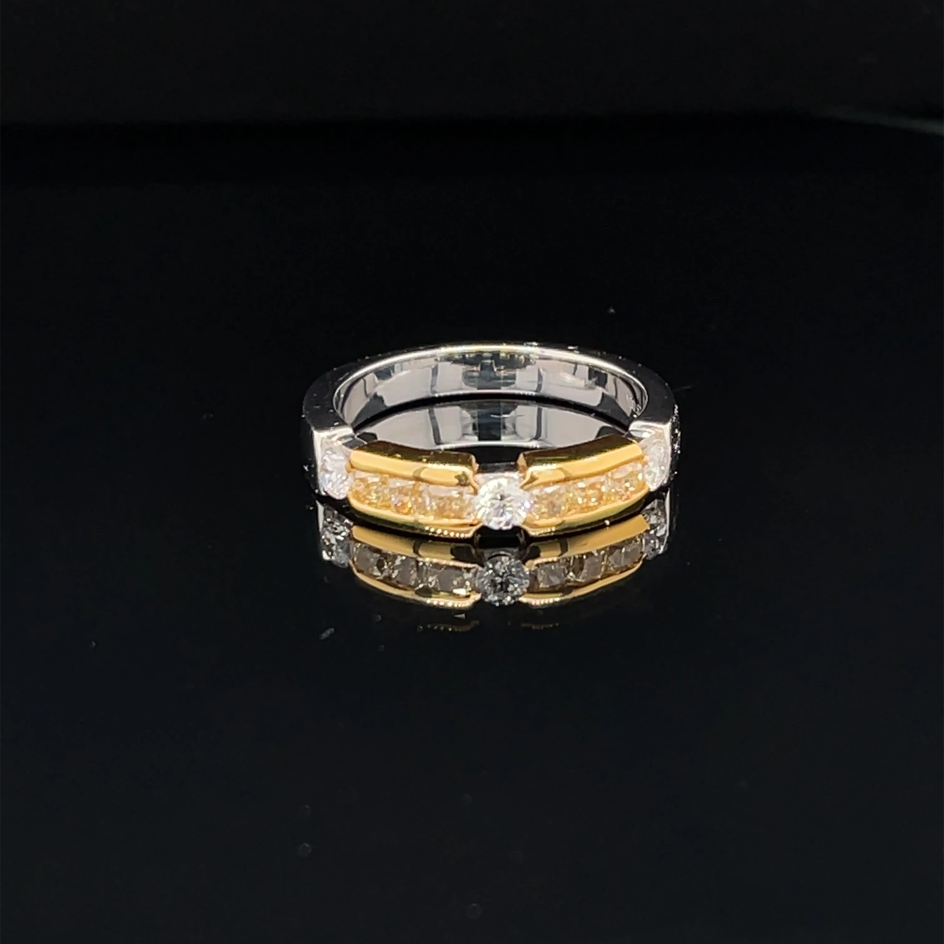 Fancy Yellow & White Diamond Deluxe 18k Two Tone Stackable Wedding Band - (#102-RGDIA 657176)