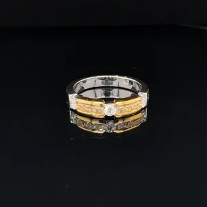 Fancy Yellow & White Diamond Deluxe 18k Two Tone Stackable Wedding Band - (#102-RGDIA 657176)