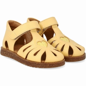 Fashion shoes Angulus Mellow Yellow/Pineapple Glitter Leather Heart Sandal with Sparkling Glitter Heart Waterproof shoes