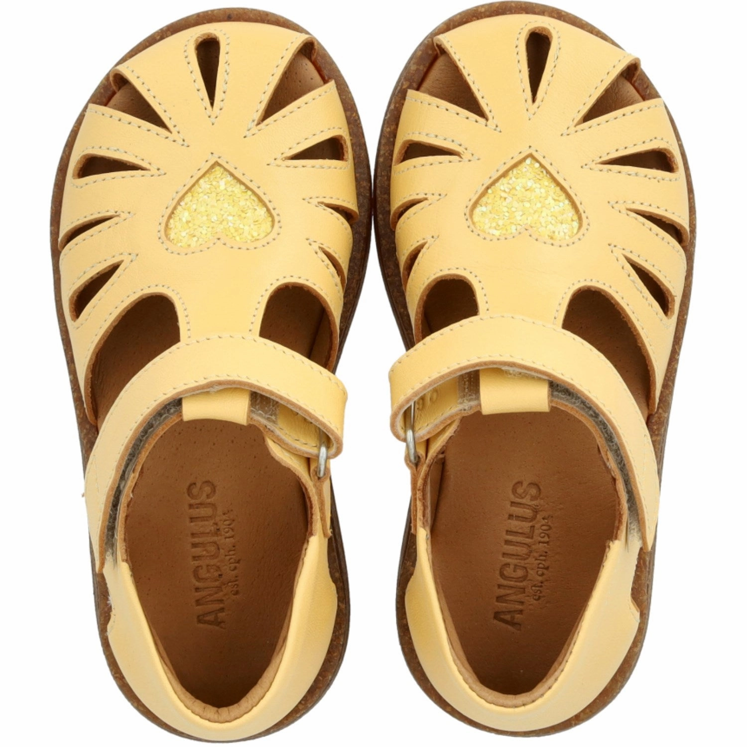 Fashion shoes Angulus Mellow Yellow/Pineapple Glitter Leather Heart Sandal with Sparkling Glitter Heart
