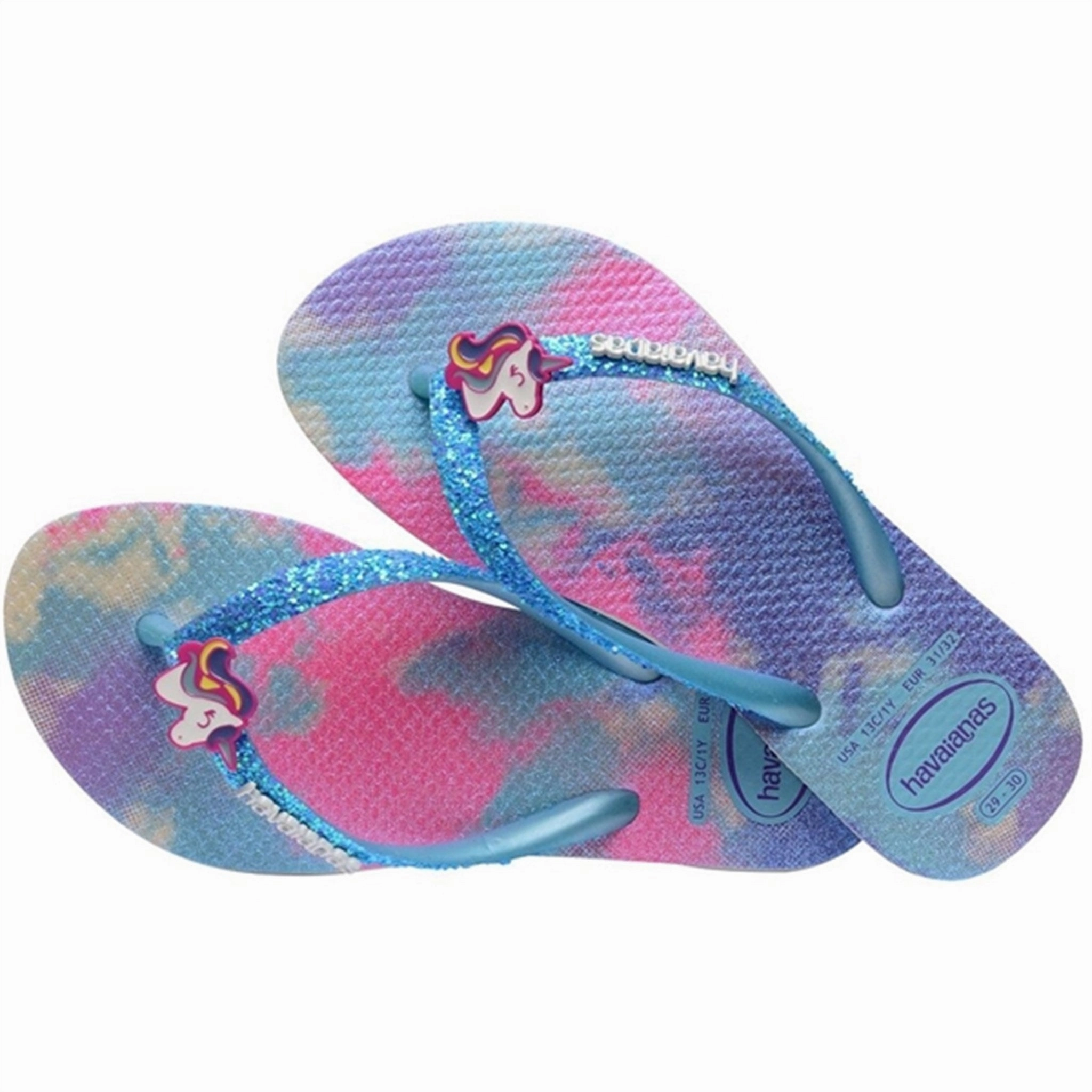 Fashion shoes Havaianas Kids Sandals Slim Glitter Trendy White/BlueWater