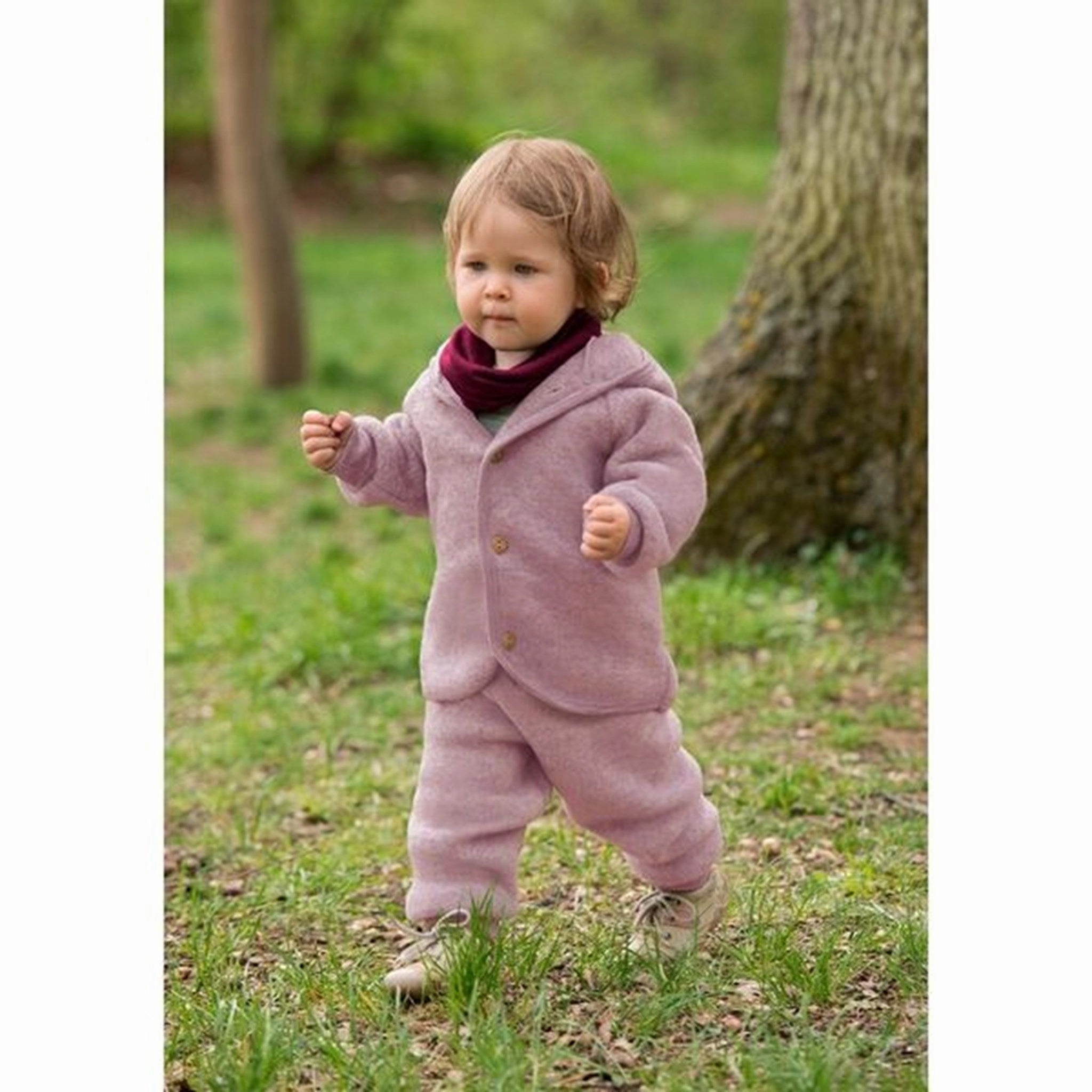 Fashionable Engel Hooded Jacket with Wooden Buttons Rosewood Mlange
