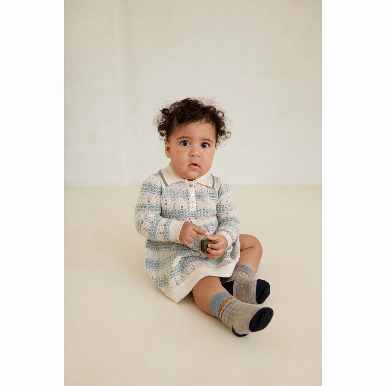 Fashionable FUB Ecru/Misty Green Baby Dress