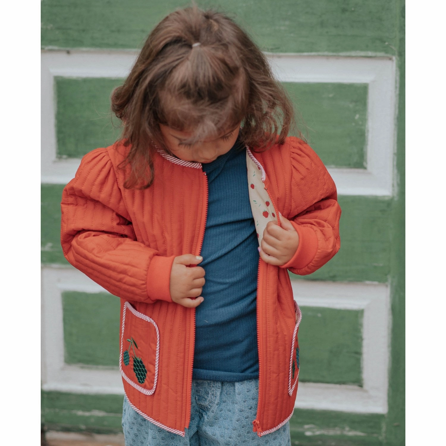 Fliink Pompeian Red Aop Kota Berry Jacket Comfortable