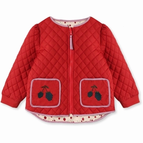 Fliink Pompeian Red Aop Kota Berry Jacket Comfortable Chic