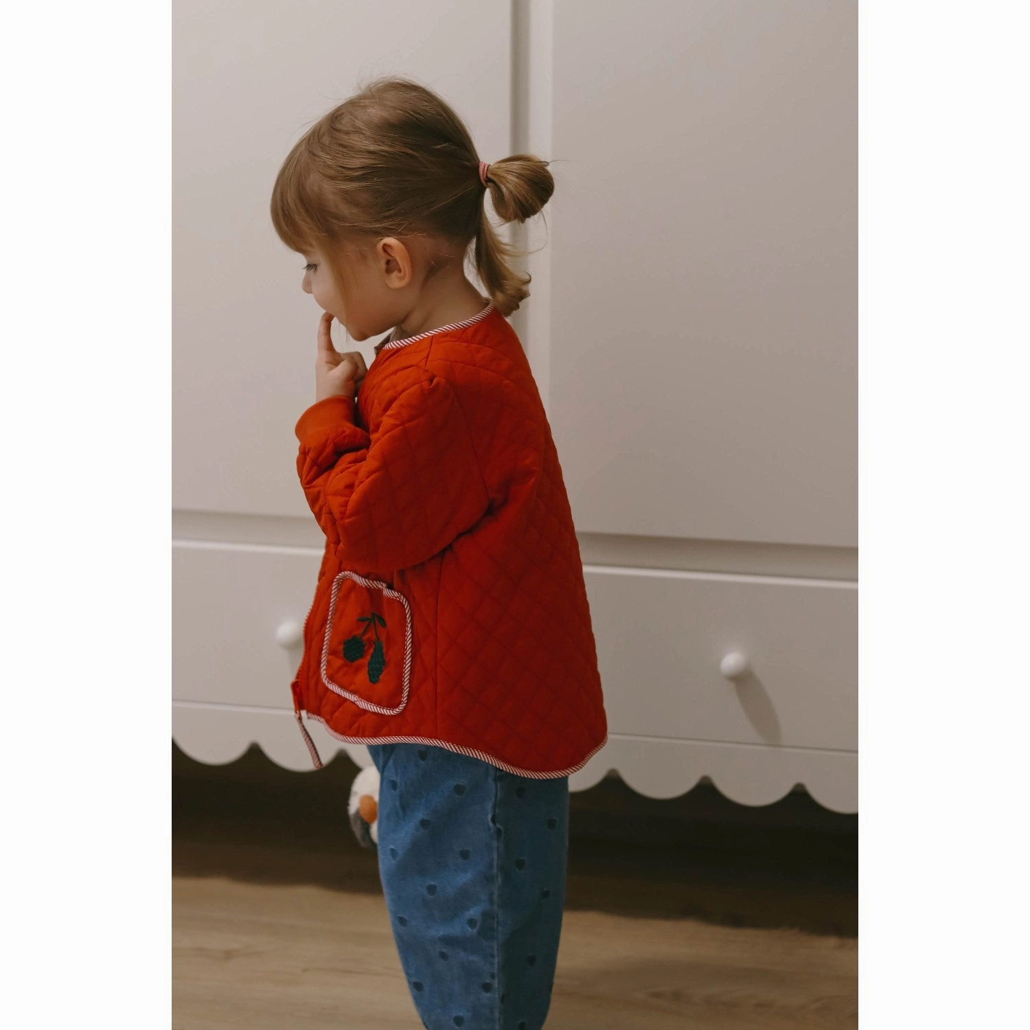 Fliink Pompeian Red Aop Kota Berry Jacket Comfortable