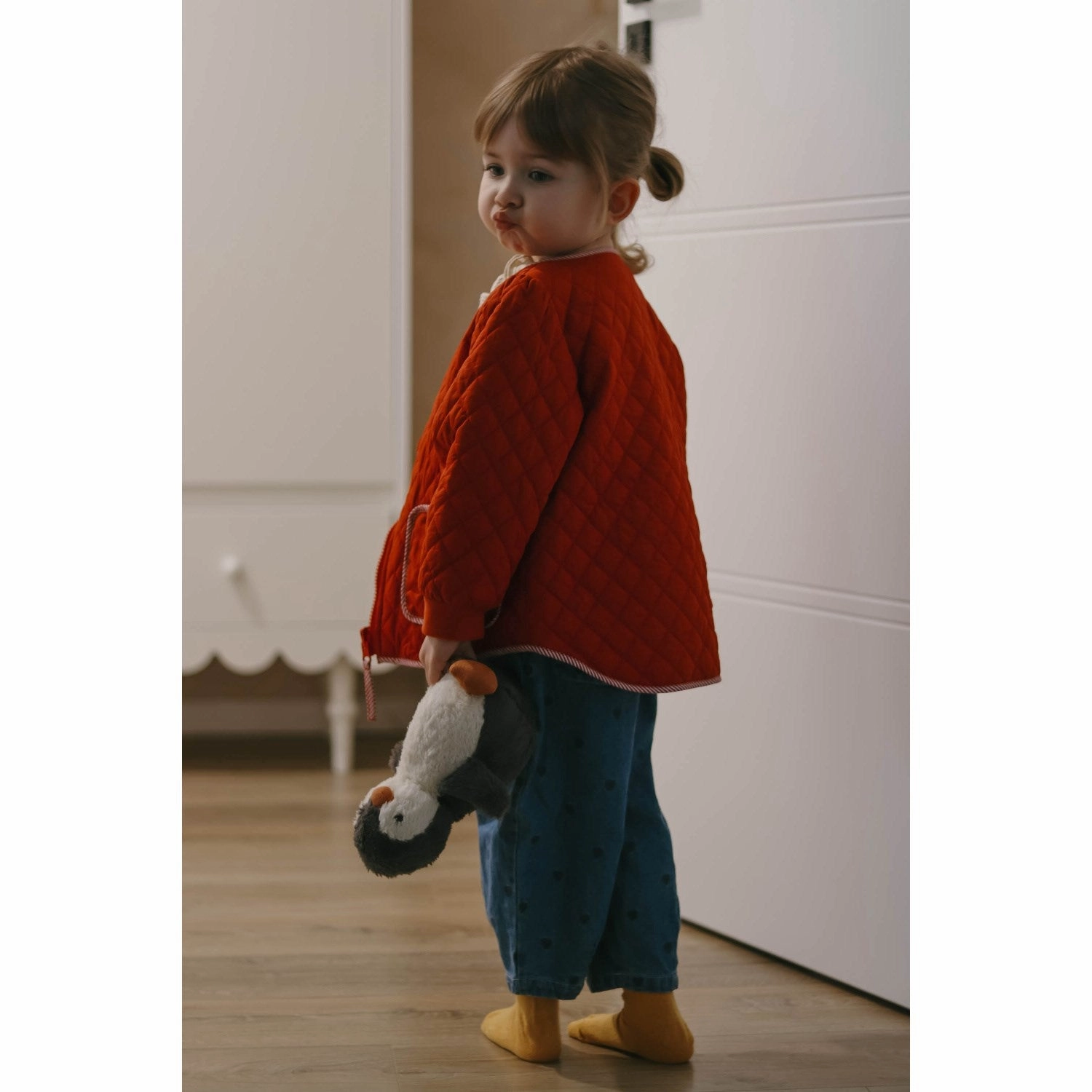 Fliink Pompeian Red Aop Kota Berry Jacket Comfortable
