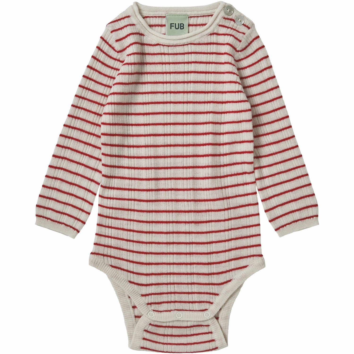 FUB Ecru/Red Baby Rib Bodysuit Ls Cuff Fit