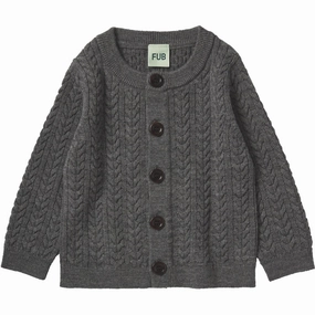 FUB Grey Melange Baby Cable Cardigan Functional Stitch