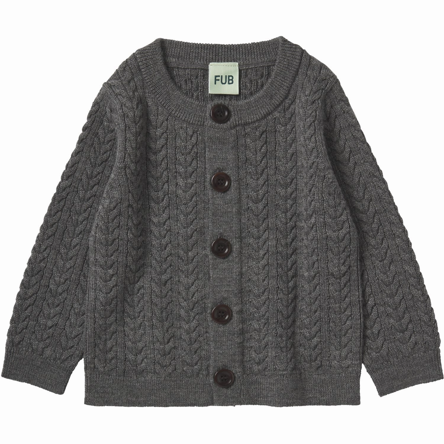 FUB Grey Melange Baby Cable Cardigan Functional Stitch