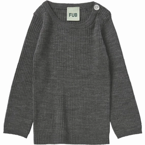 FUB Grey Melange Baby Rib Tee L/S Cotton Linen