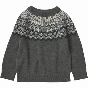 FUB Grey Melange Fair Isle Sweater Laid-back Pleat