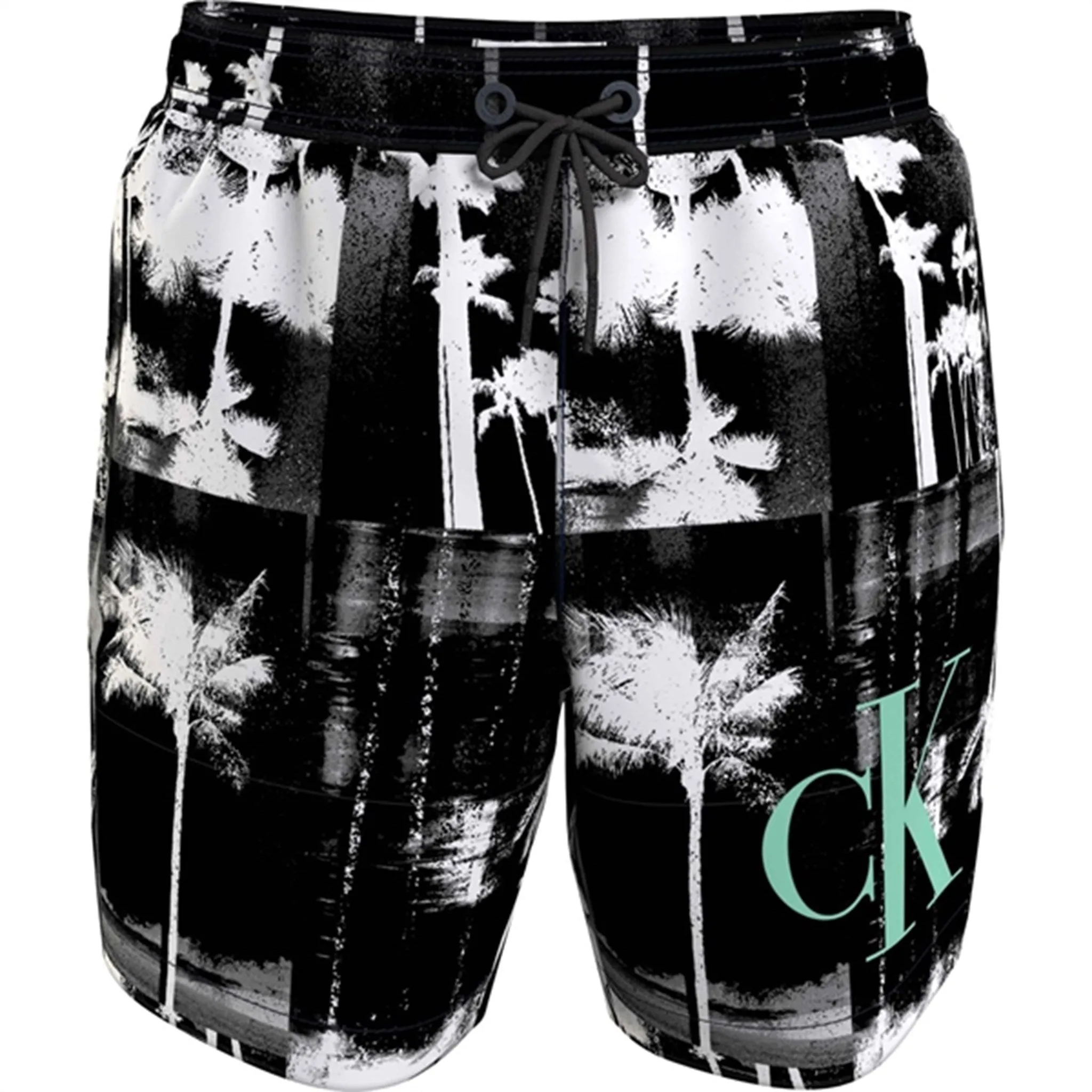 Gem Calvin Klein Medium Drawstring Swim Shorts Ck Palm Black Aop Exquisite