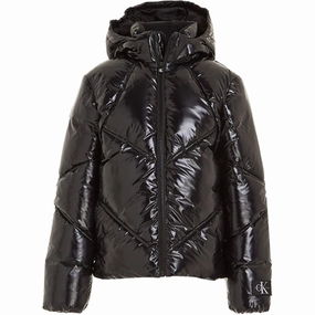 Gem Calvin Klein Glossy Cut Seams Puffer Jacket Ck Black International