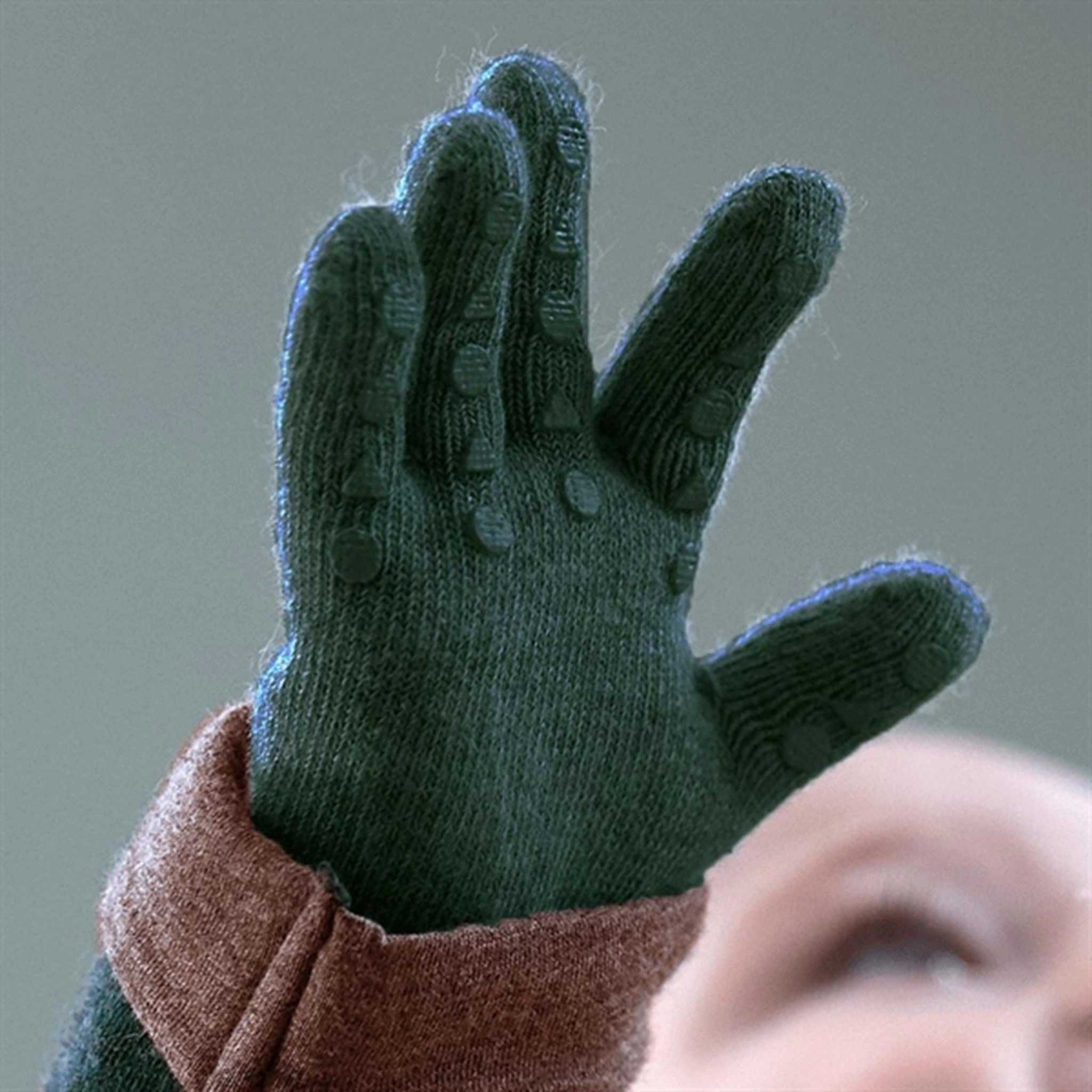 Gobabygo Wool Grip Gloves Forrest Green Bow
