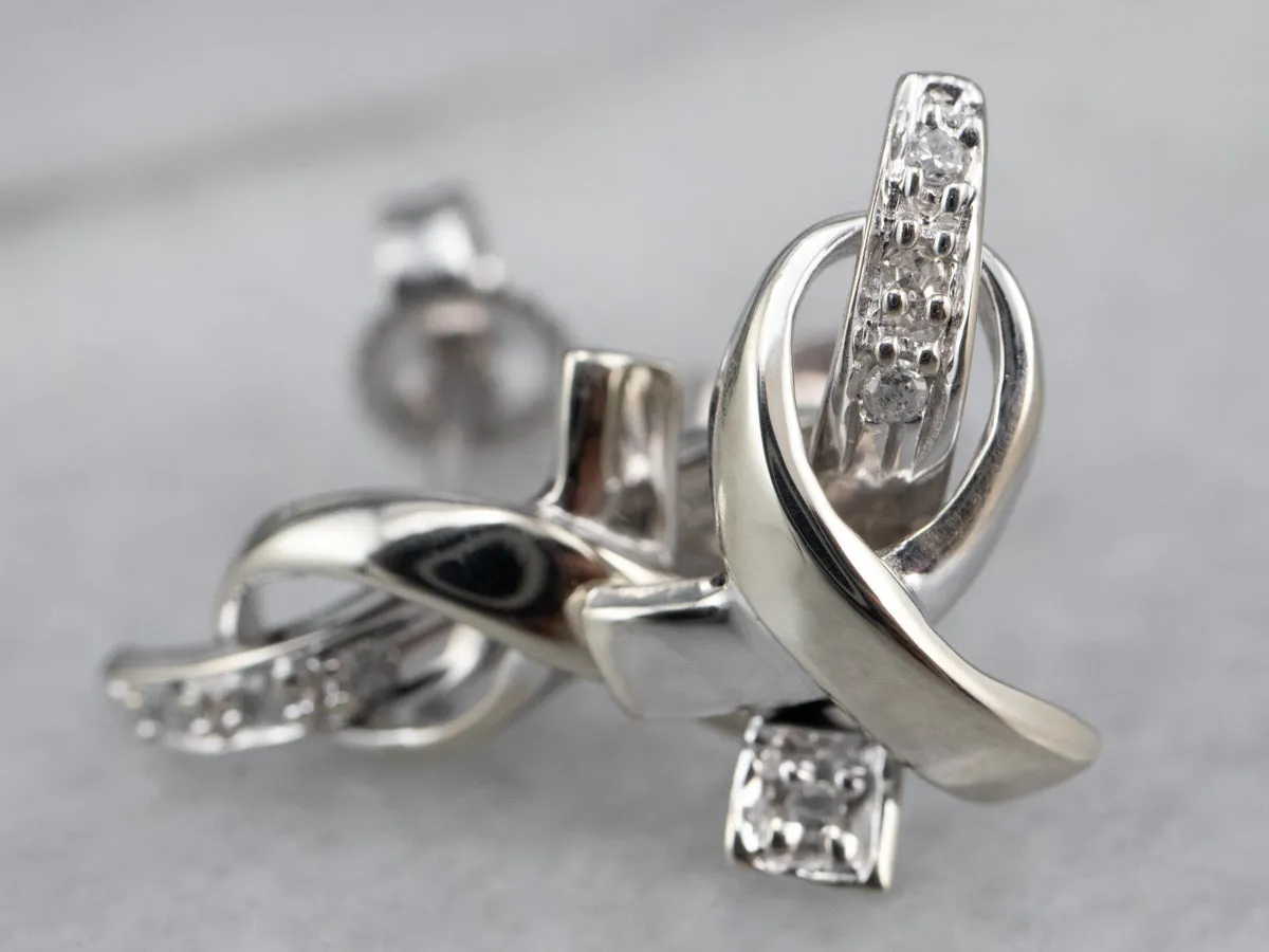 Gold Cancer Ribbon Diamond Stud Earrings