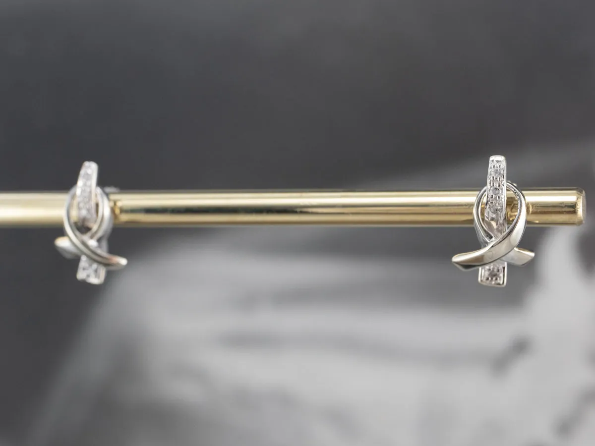 Gold Cancer Ribbon Diamond Stud Earrings