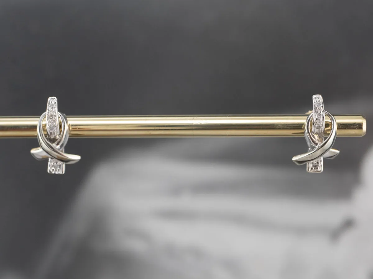 Gold Cancer Ribbon Diamond Stud Earrings