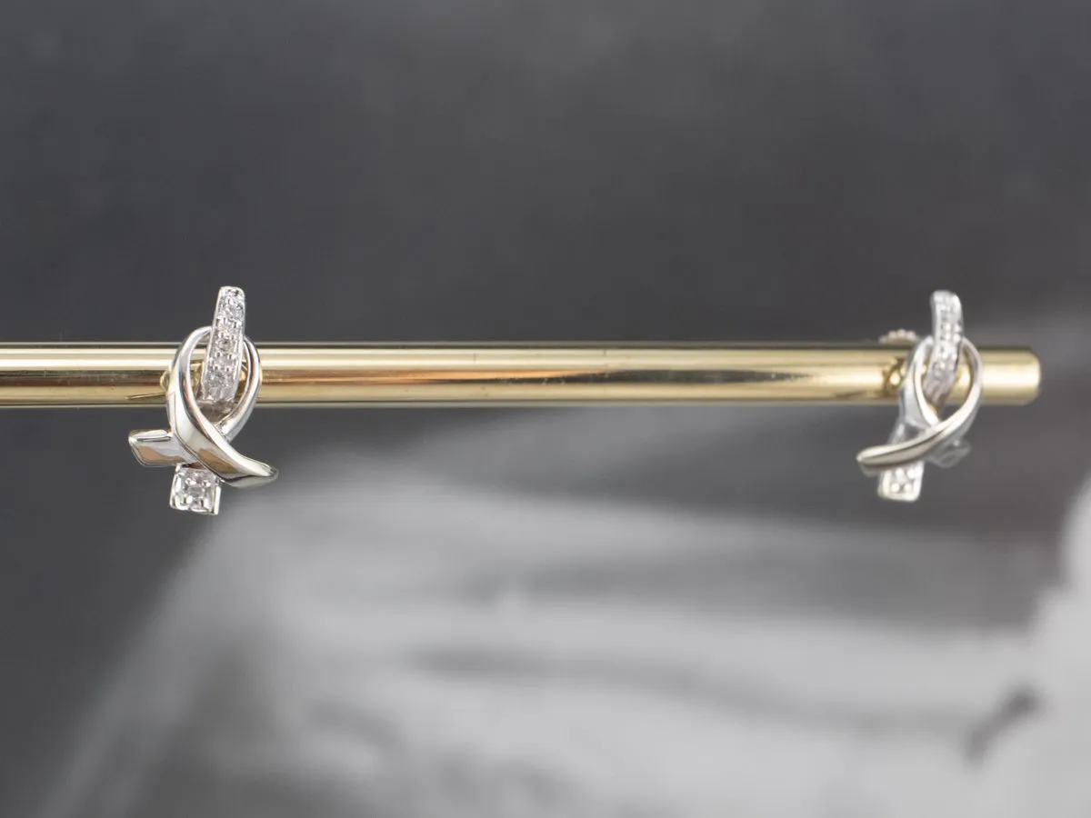 Gold Cancer Ribbon Diamond Stud Earrings