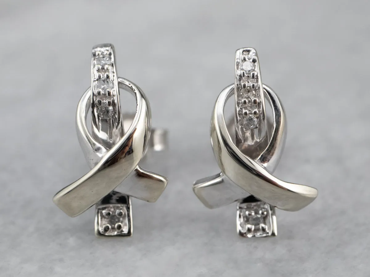 Gold Cancer Ribbon Diamond Stud Earrings