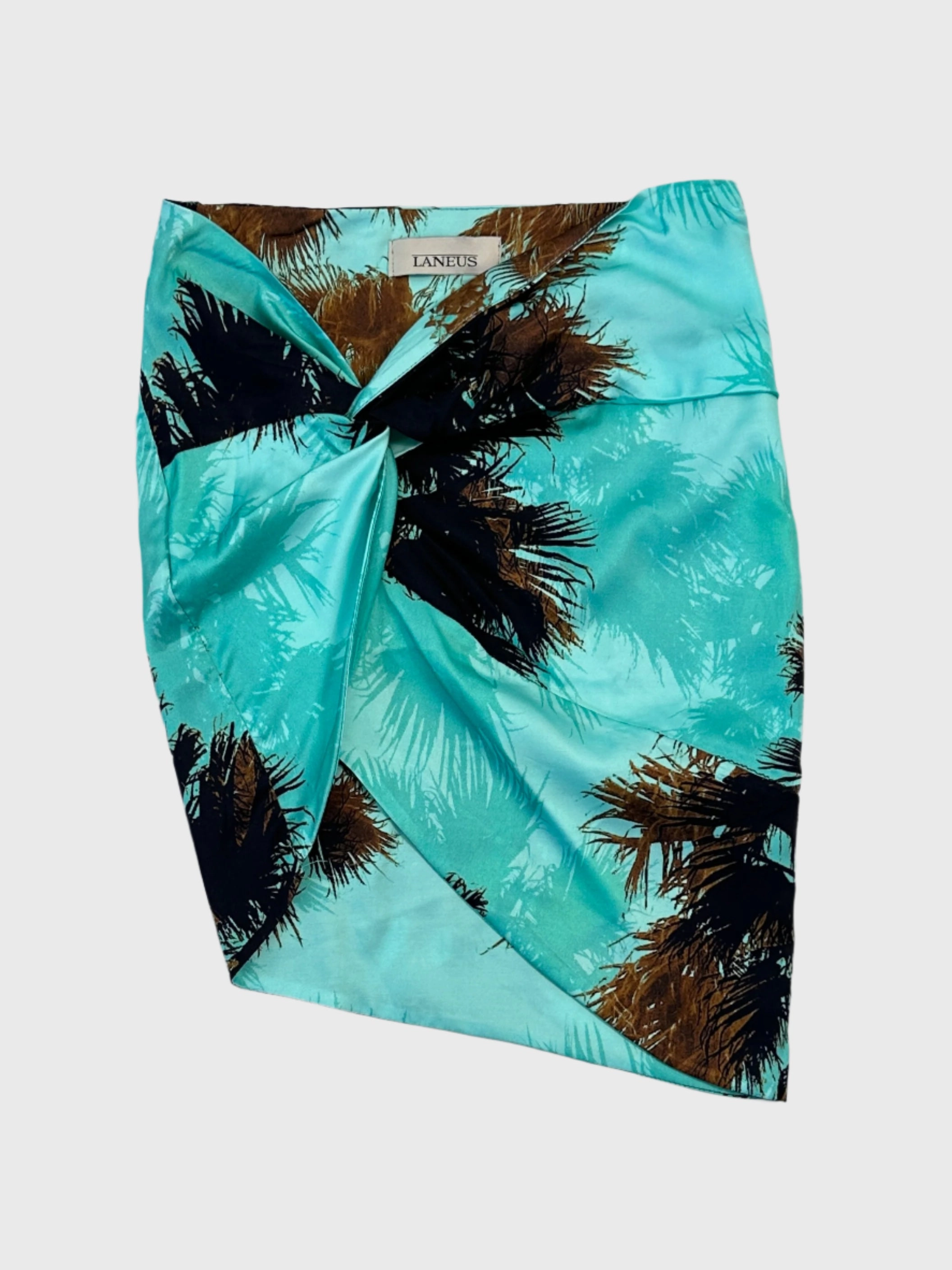 Gonna Corta Drappeggiata Con Stampa Palme Turchese new collection new arrivals payetli elbise queenspark new arrivals tops
