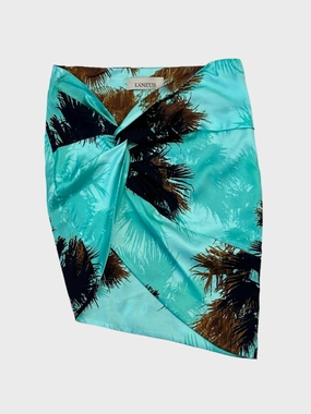 Gonna Corta Drappeggiata Con Stampa Palme Turchese new collection made in italy new movie releases new eid collection