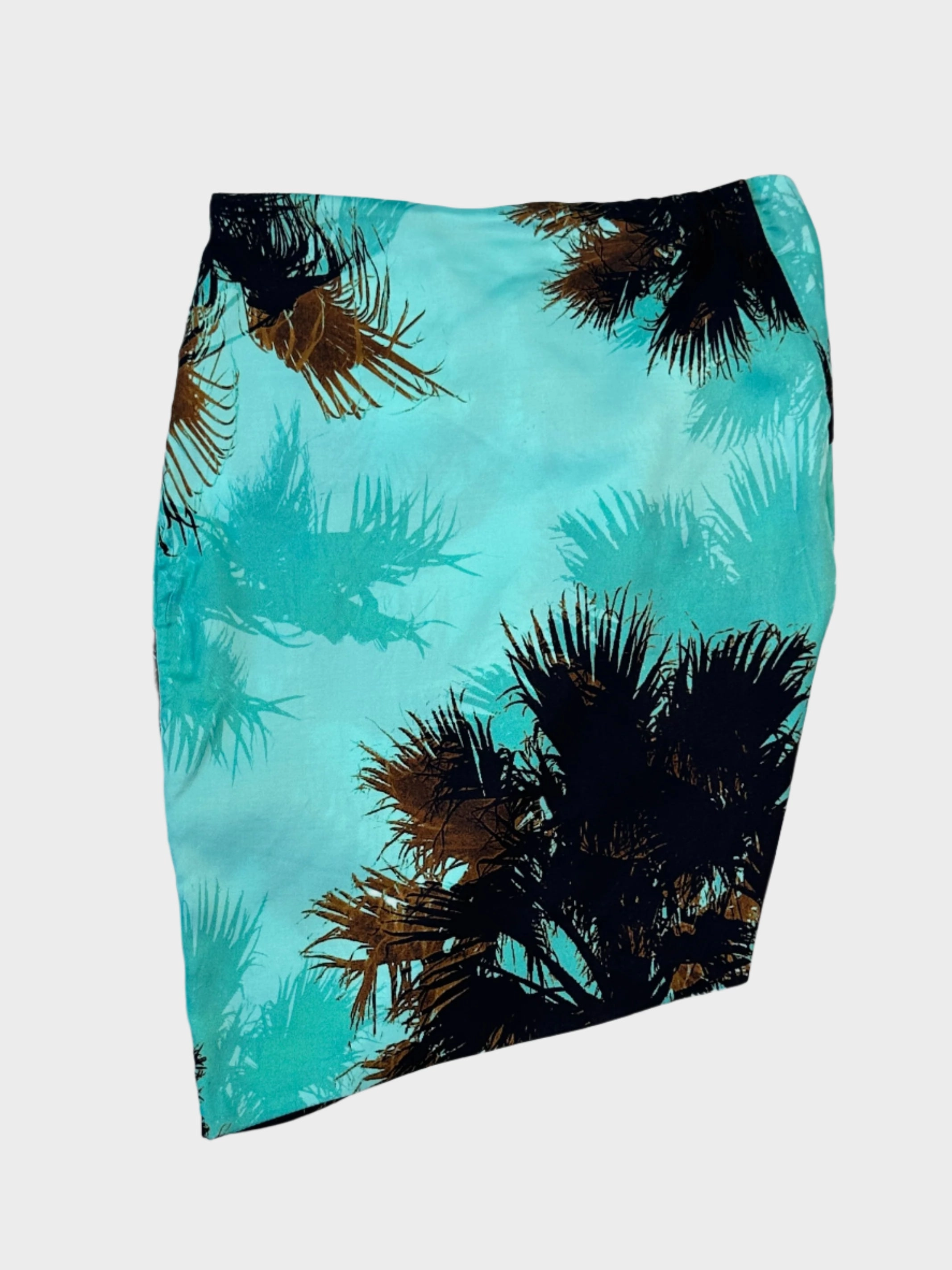 Gonna Corta Drappeggiata Con Stampa Palme Turchese new collection made in italy new movie releases