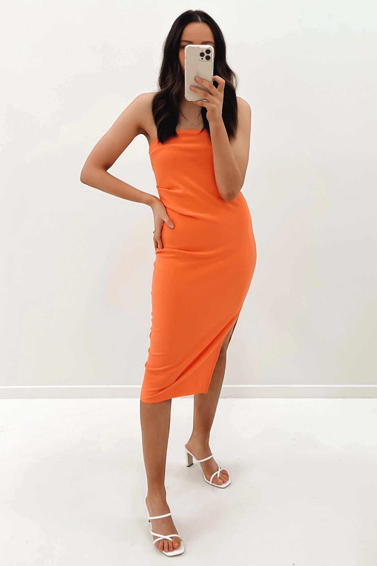 Harlow Midi Dress Orange sale shop