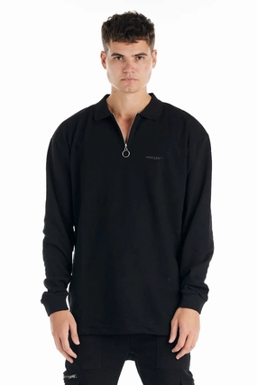 Haven Long Sleeve Polo Black sale christmas cards sale tilbari