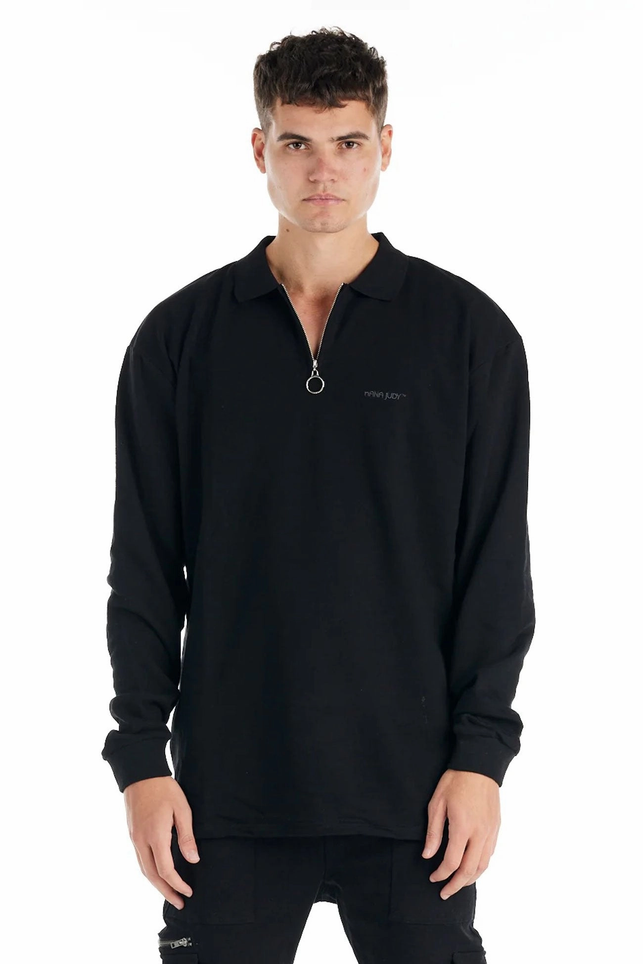Haven Long Sleeve Polo Black sale christmas cards sale tilbari