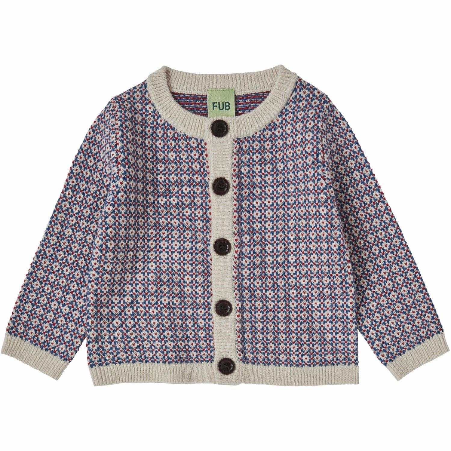 High-quality FUB Ecru/Pond Blue/Red Baby Nordic Cardigan Polyester