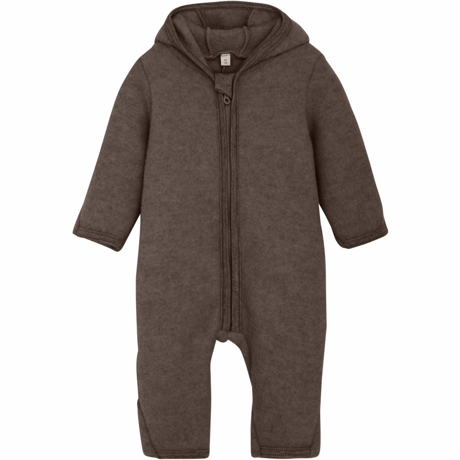 Huttelihut Brown Melange Pram Suit Ears Wool Fleece (S) Cotton Wool